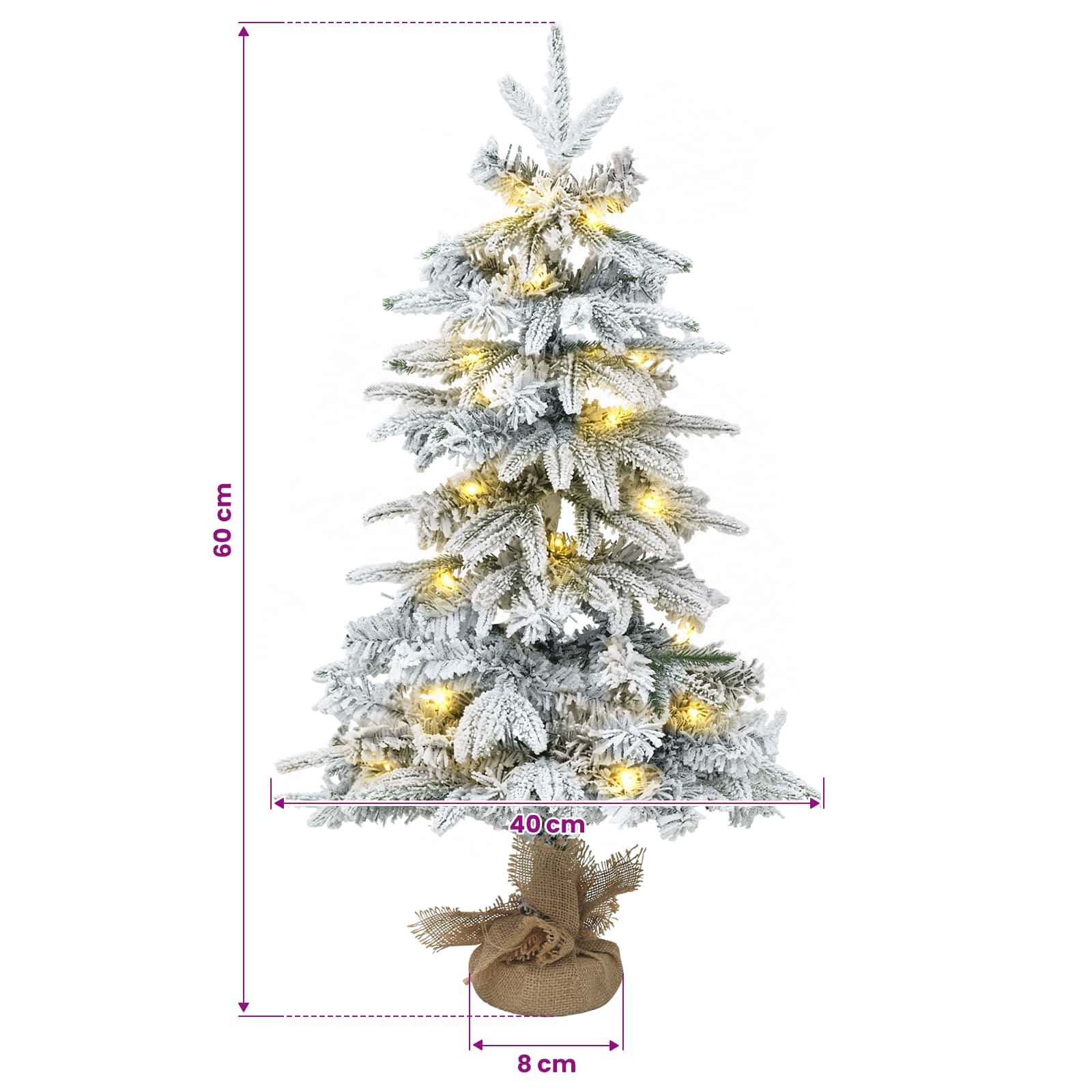 Albero di Natale Mini 60 cm 25 LED Bianco caldo PVC e PE