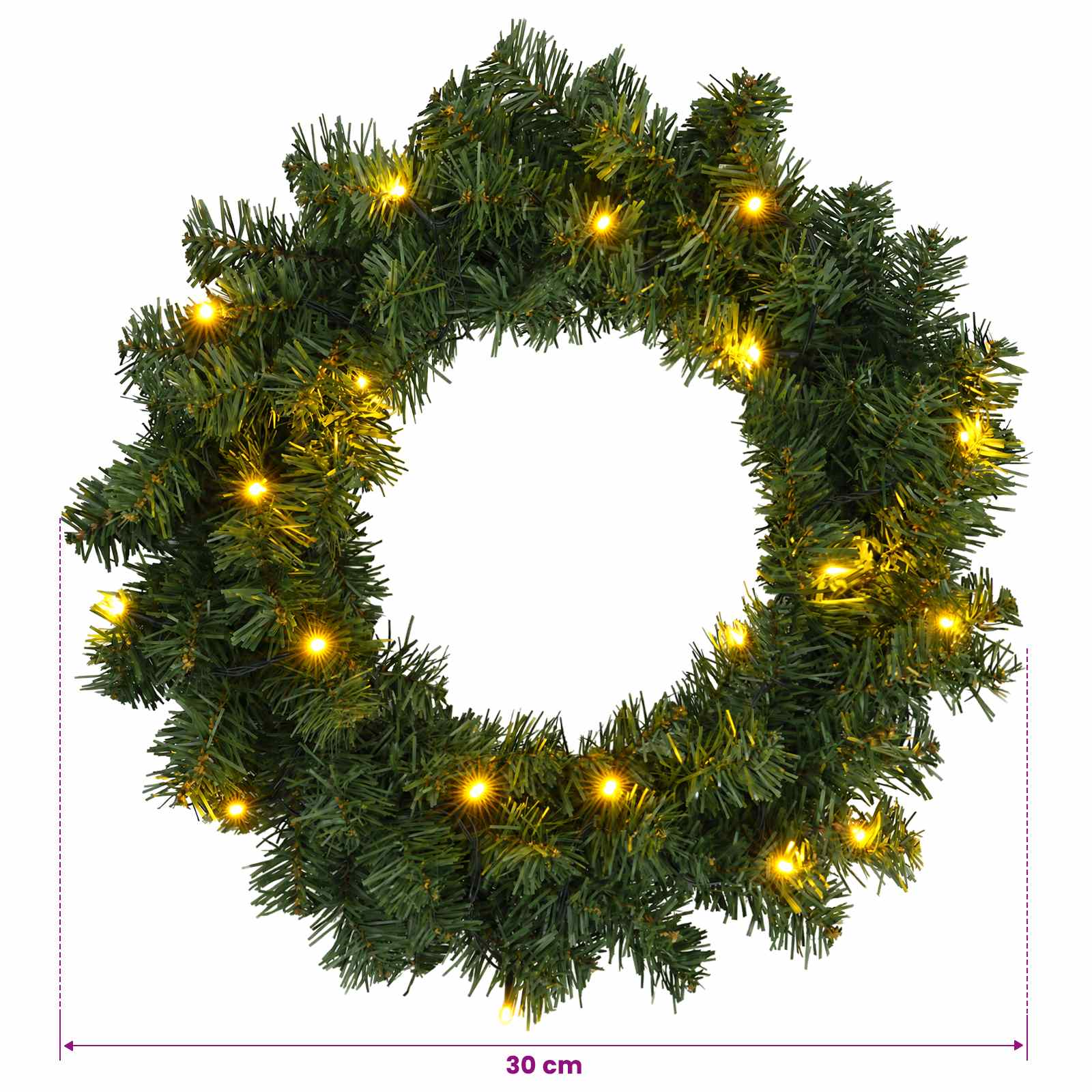 Ghirlanda di Natale Verde Ø 30 cm PVC 25 LED