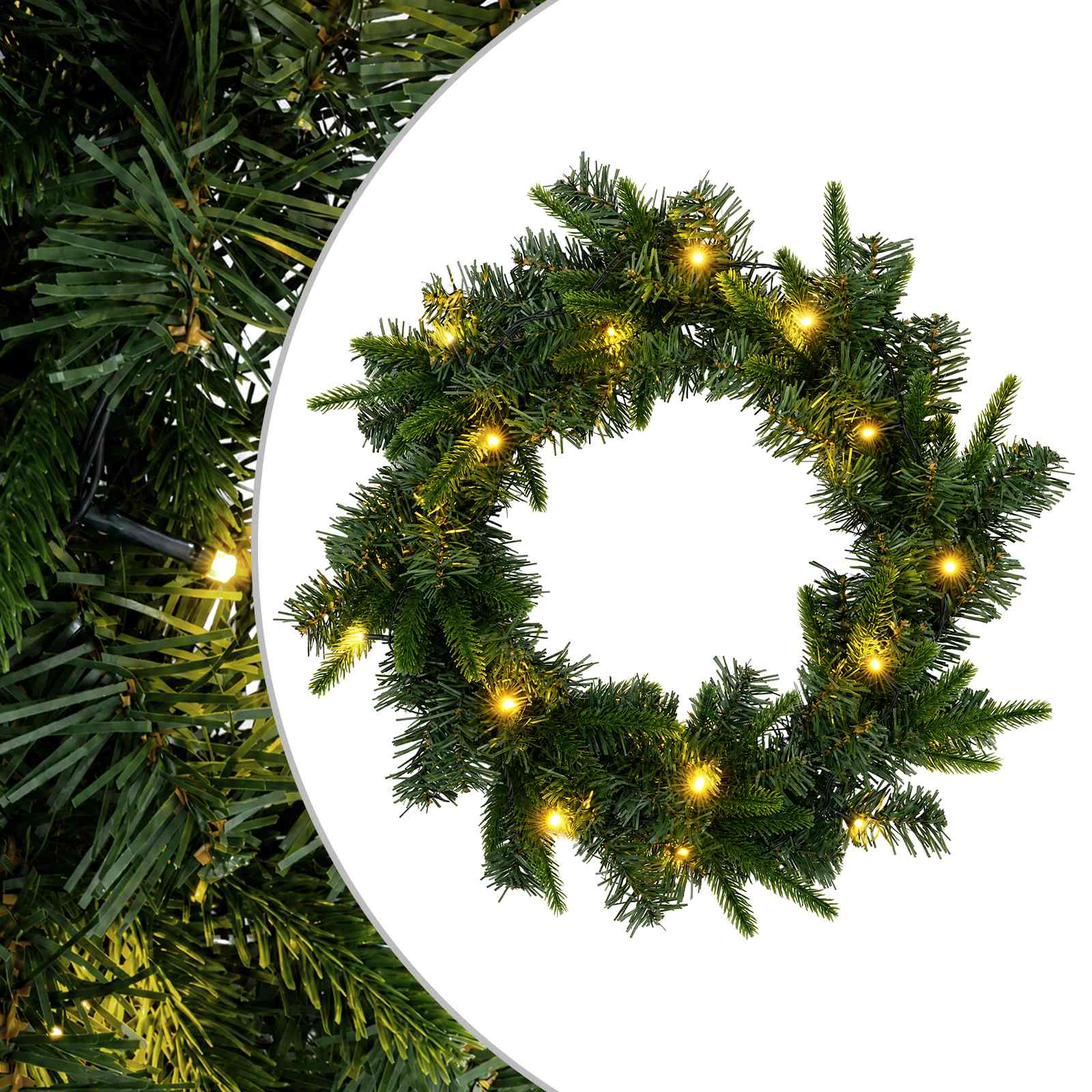 Ghirlanda di Natale Verde Ø 30 cm PVC e PE 25 LED