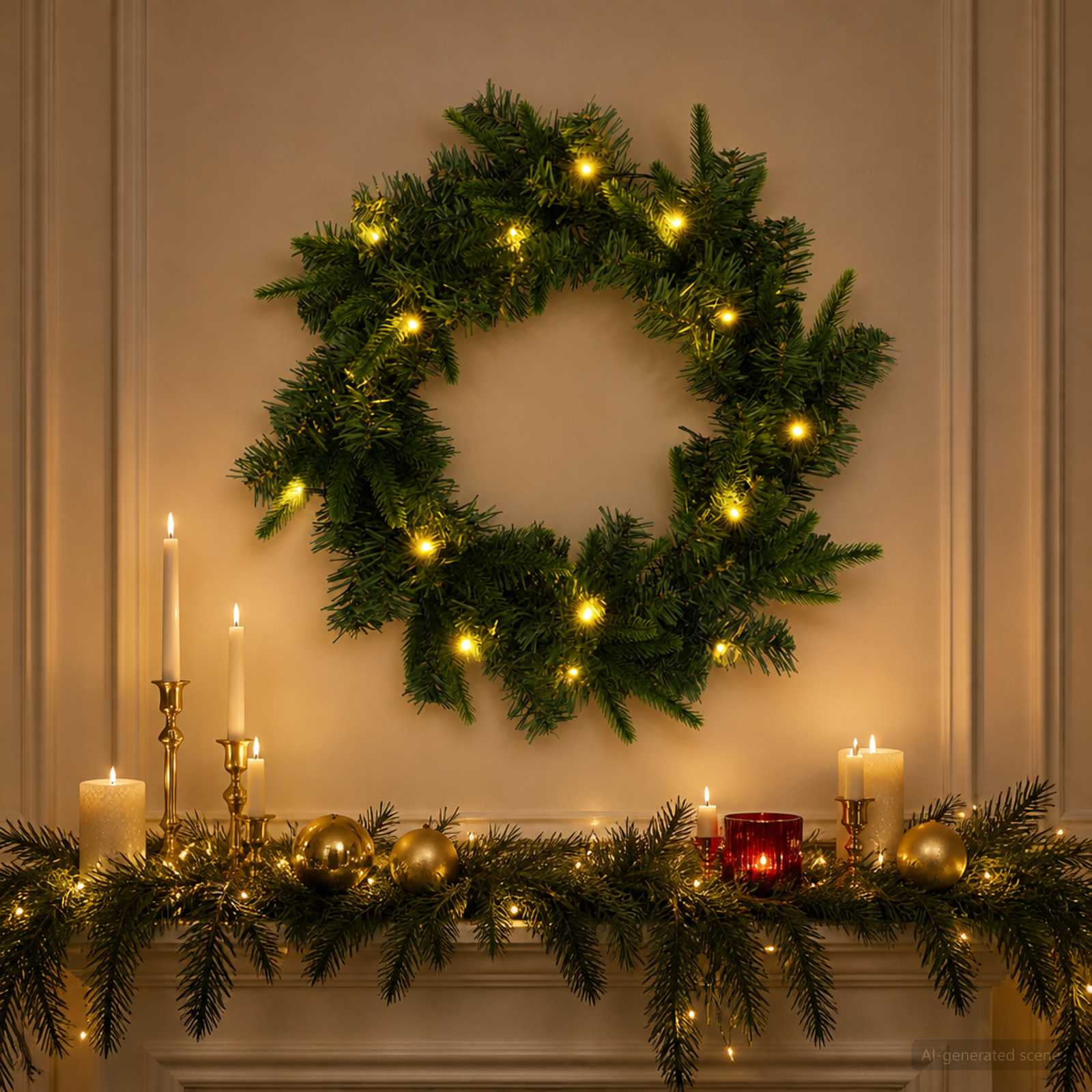 Ghirlanda di Natale Verde Ø 30 cm PVC e PE 25 LED