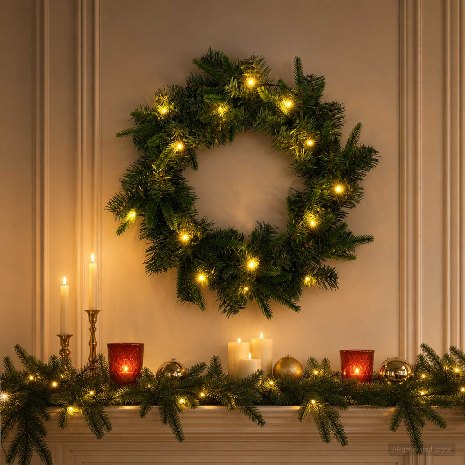 Ghirlanda di Natale Verde Ø 50 cm PVC e PE 25 LED