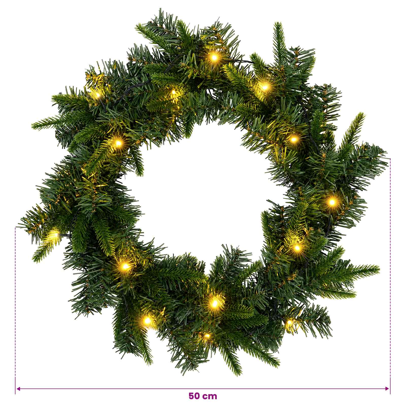 Ghirlanda di Natale Verde Ø 50 cm PVC e PE 25 LED
