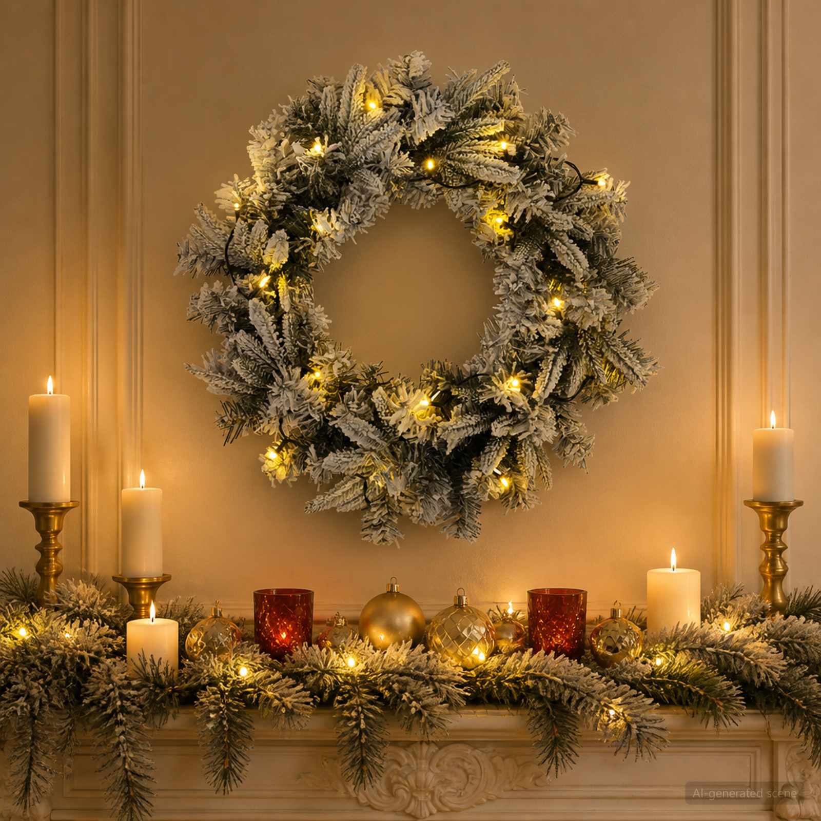 Ghirlanda di Natale Bianco Ø 30 cm PVC e PE 25 LED