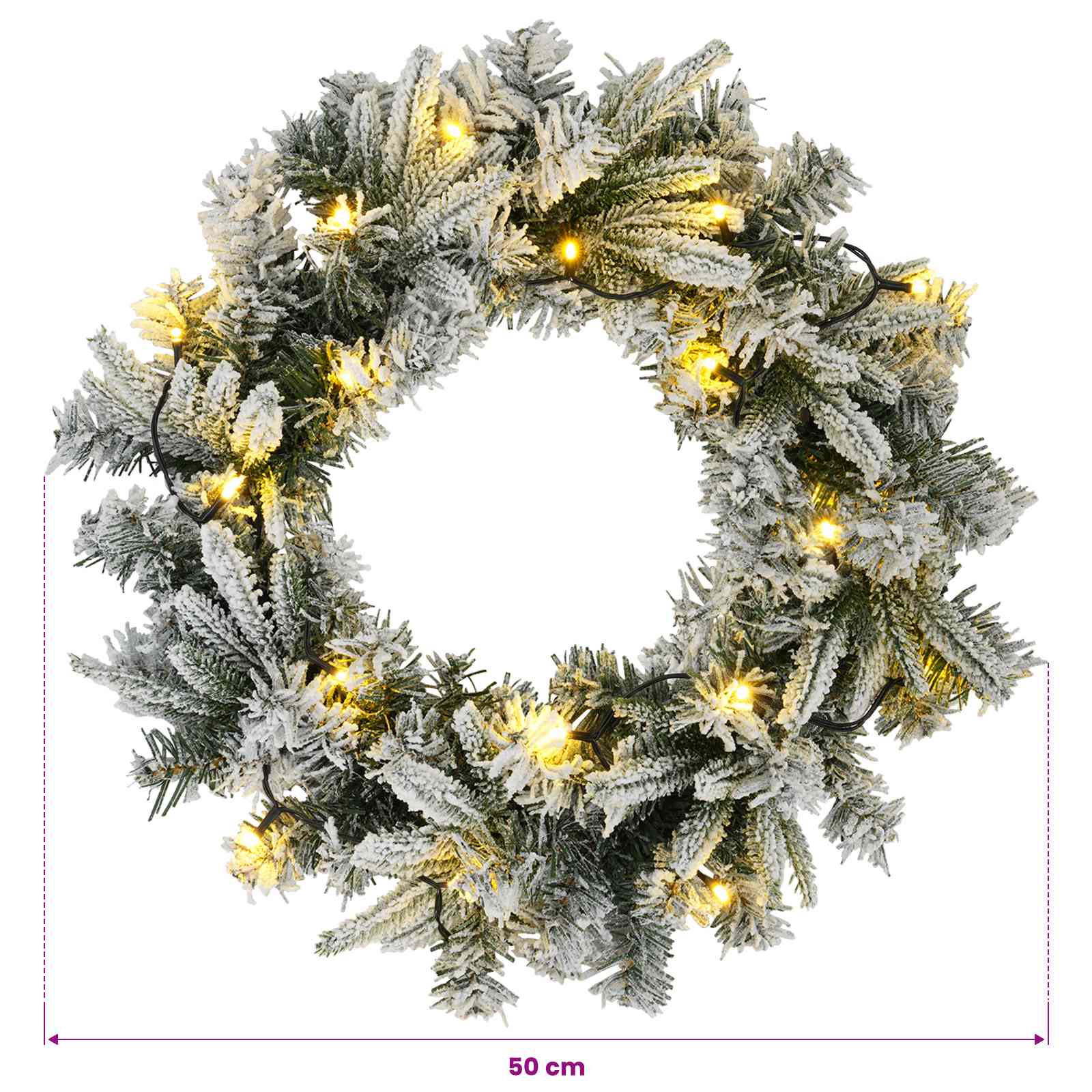 Ghirlanda di Natale Bianco Ø 50 cm PVC e PE 25 LED