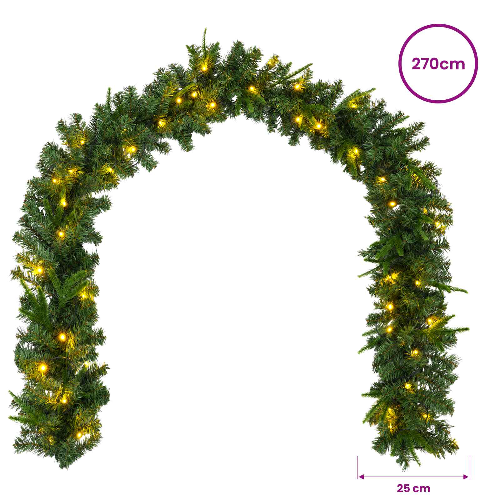 Ghirlanda di Natale Verde 270 cm PVC e PE 50 LED