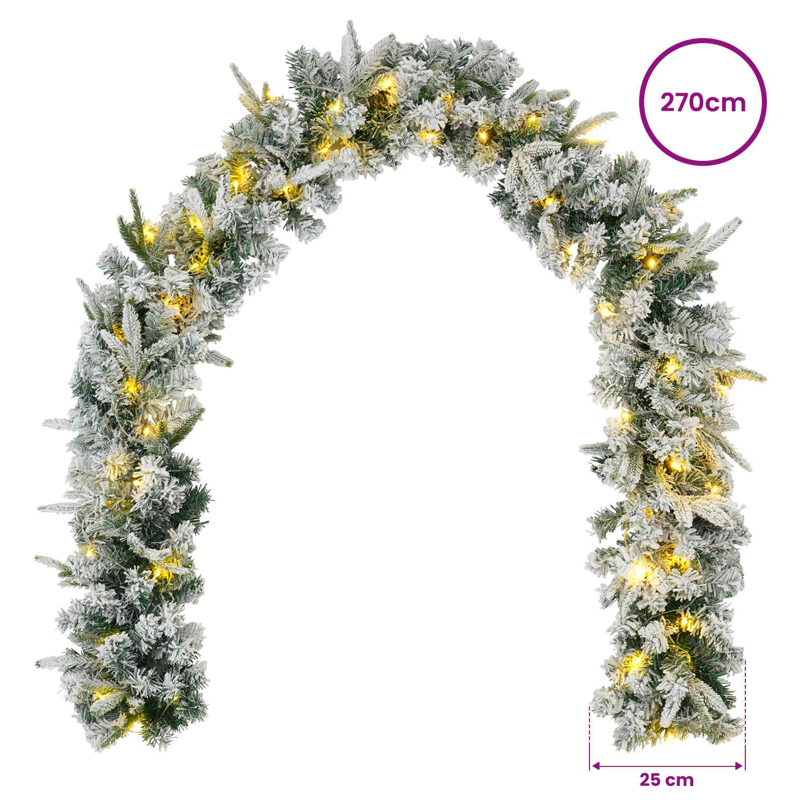 Ghirlanda di Natale Bianco 270 cm PVC e PE 50 LED