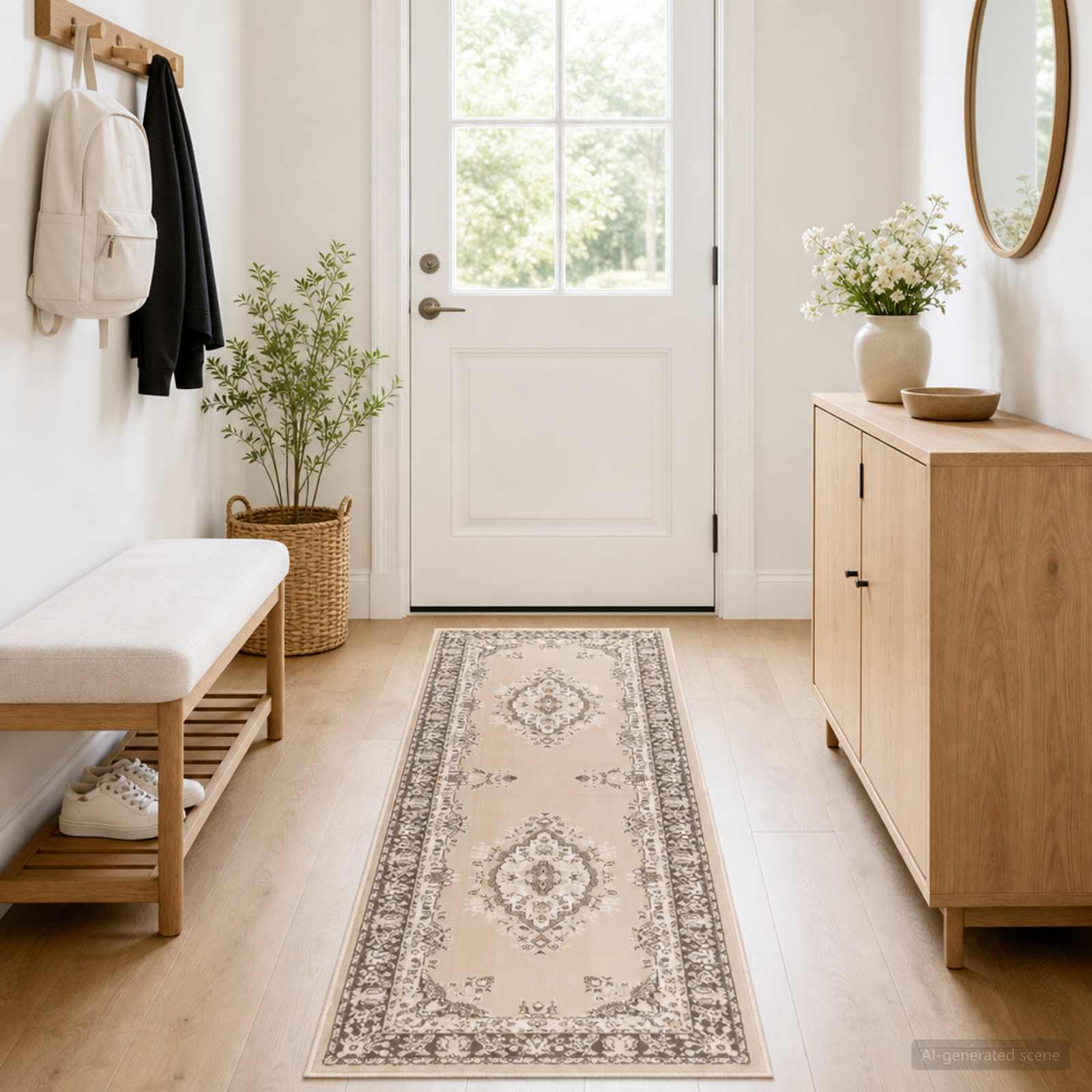 tappeto antiscivolo FLORNES Tessuto Ecrù 67 x 200 cm PP 7 mm