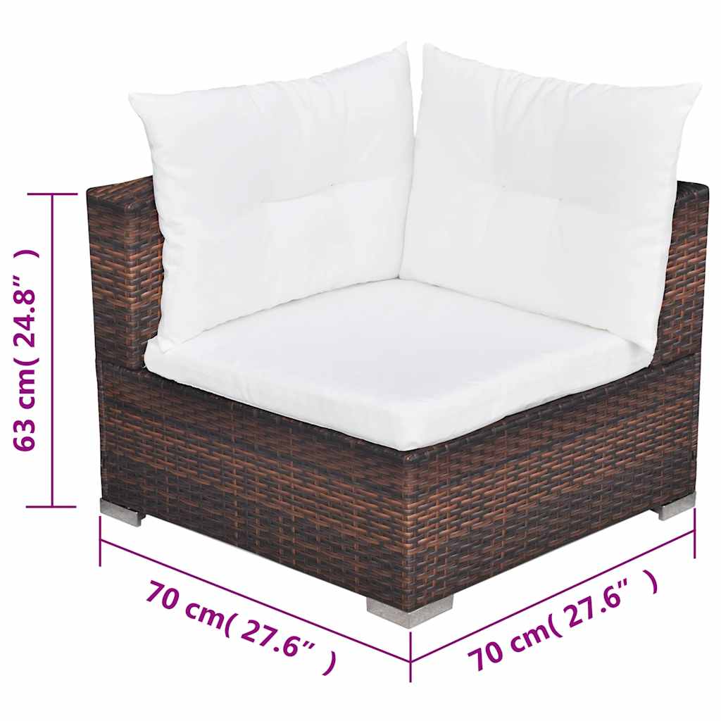 Set Divani da Giardino 5 pz con Cuscini in Polyrattan Marrone