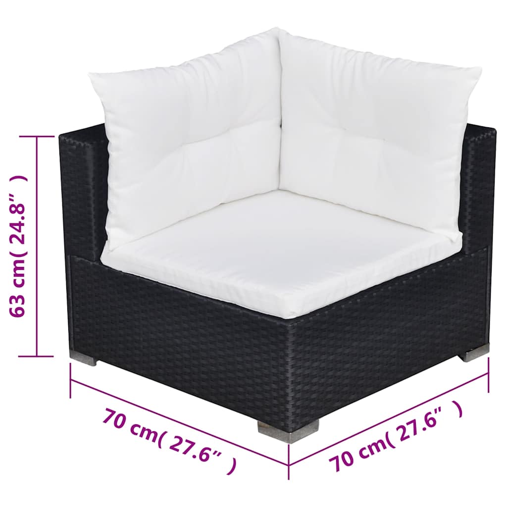 Set Divani da Giardino 5 pz con Cuscini in Polyrattan Nero