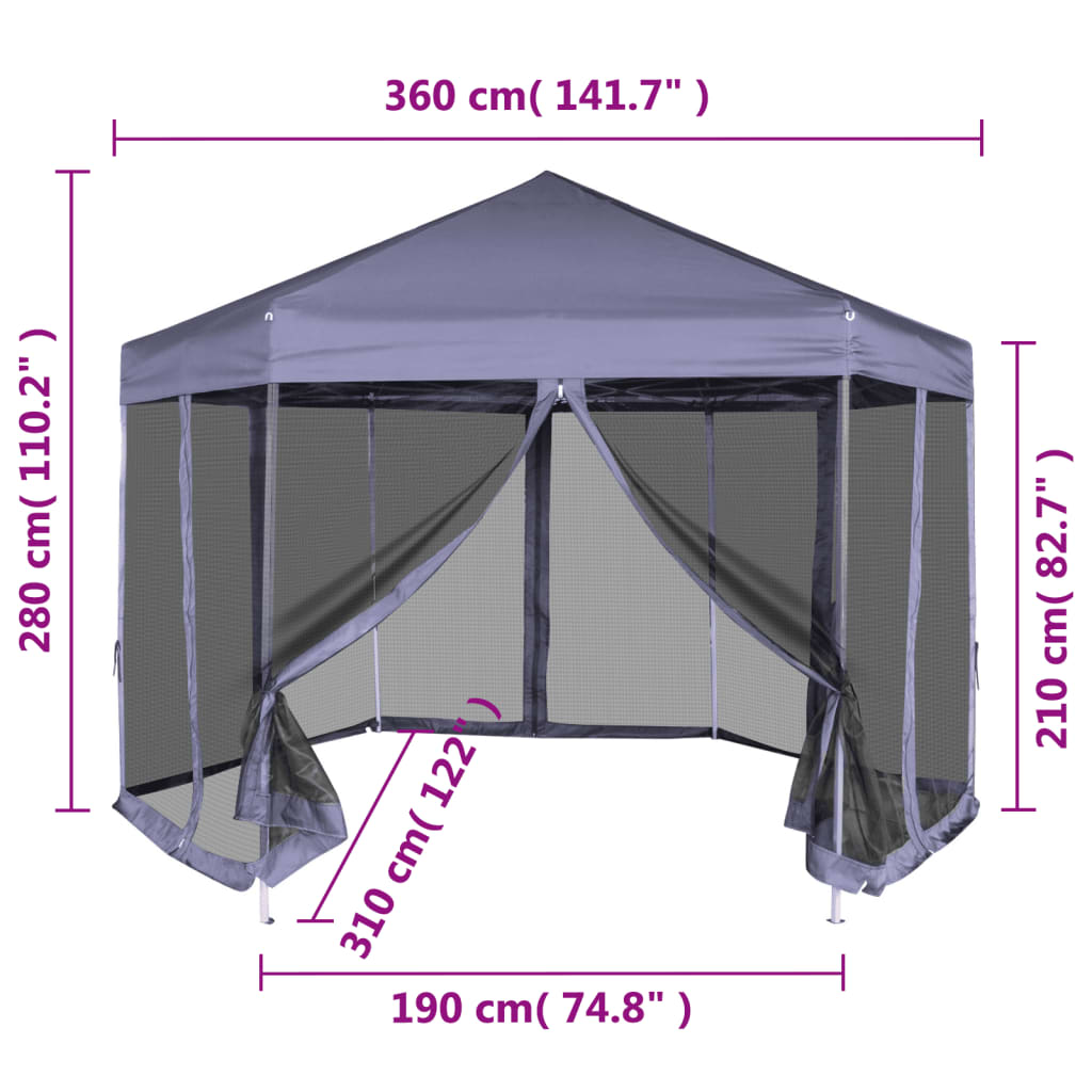 Gazebo Esagonale Pop-Up con 6 Pareti Blu Scuro 3,6x3,1 m