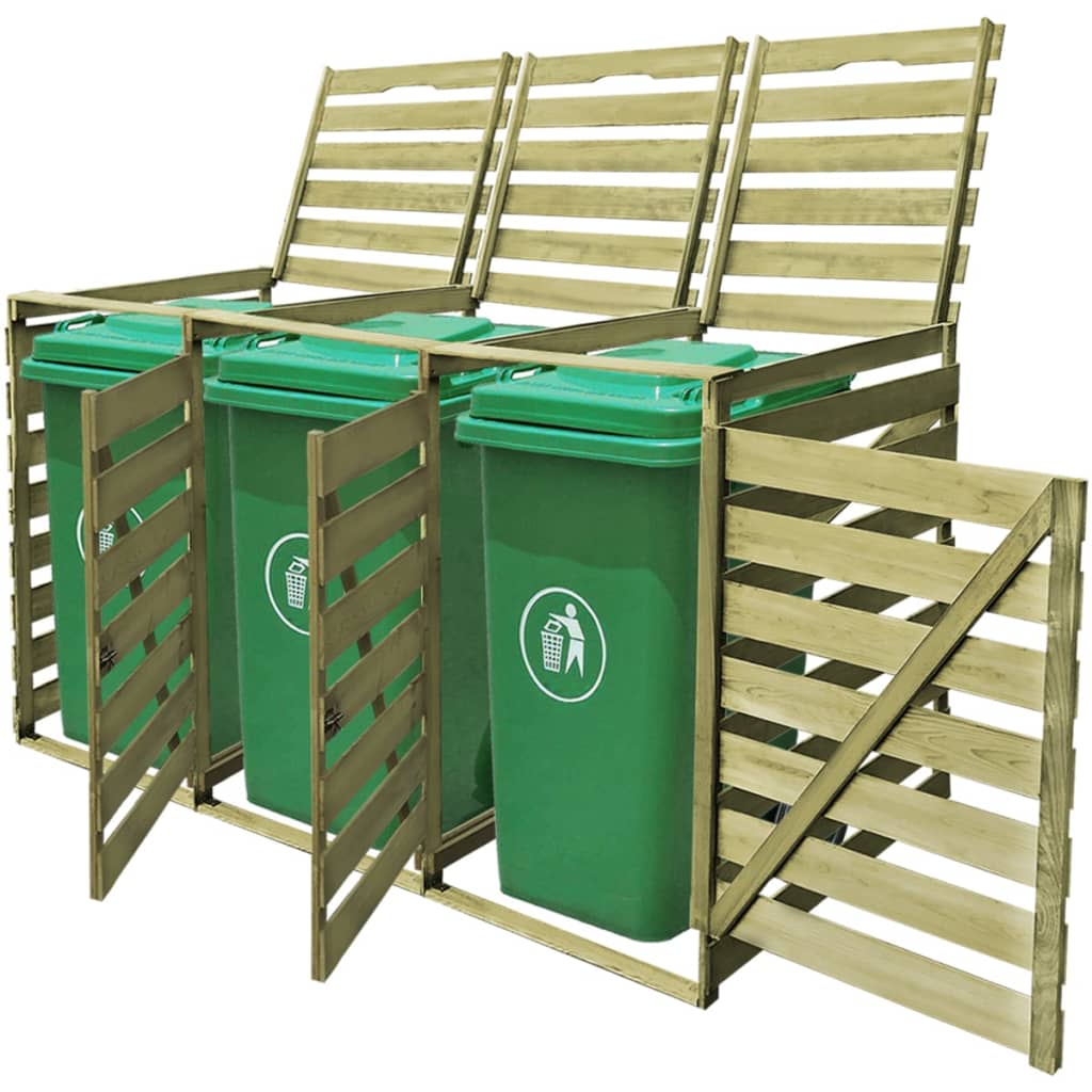 Copribidone per Spazzatura Triplo 240 L in Legno Impregnato