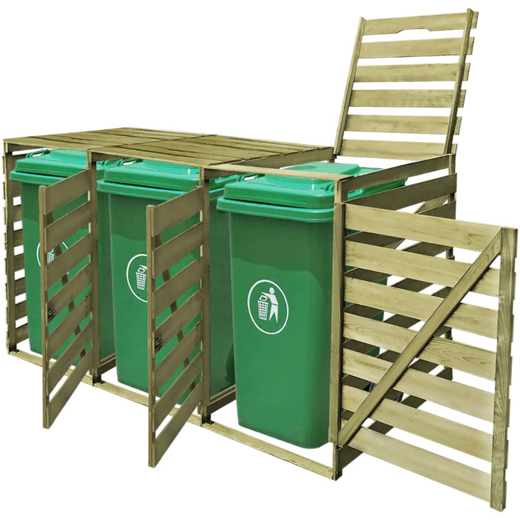 Copribidone per Spazzatura Triplo 240 L in Legno Impregnato
