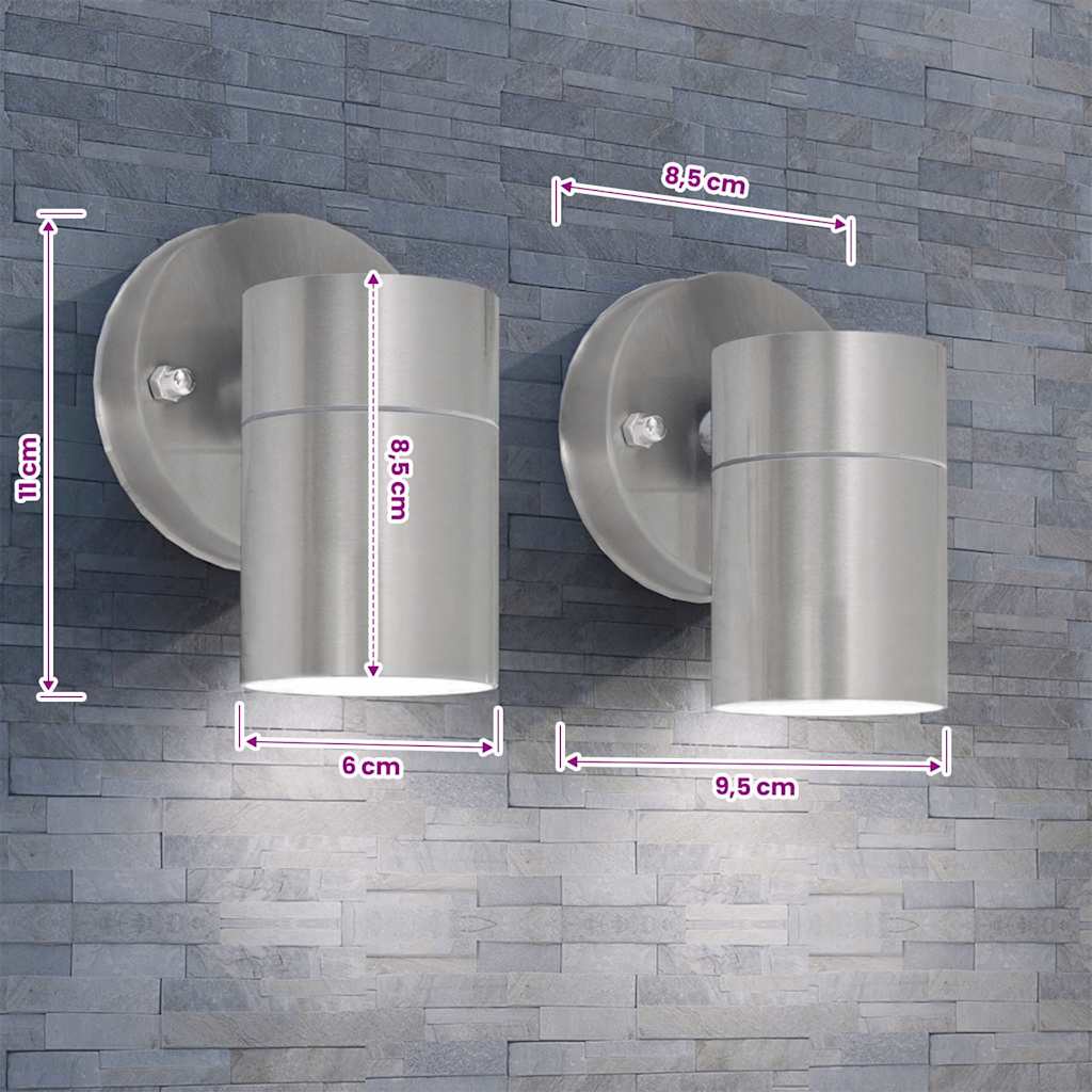 Lampada LED da Parete 2 pz Acciaio Inox Proiezione Basso