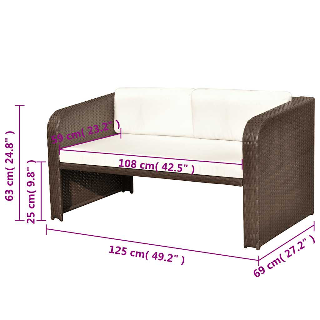 Set Divani da Giardino 4 pz con Cuscini in Polyrattan Marrone