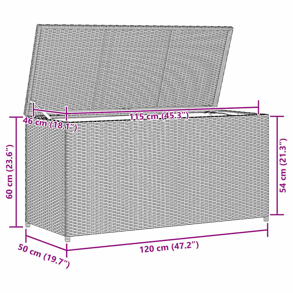 Baule da Giardino Nero 120x50x60 cm in Polyrattan