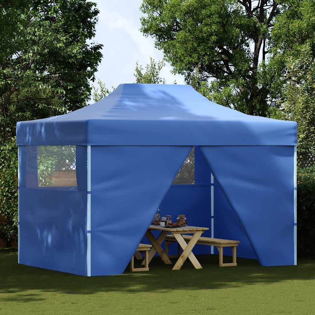 Tenda Pieghevole Pop-Up con 4 Pareti Laterali 3x4,5 m Blu
