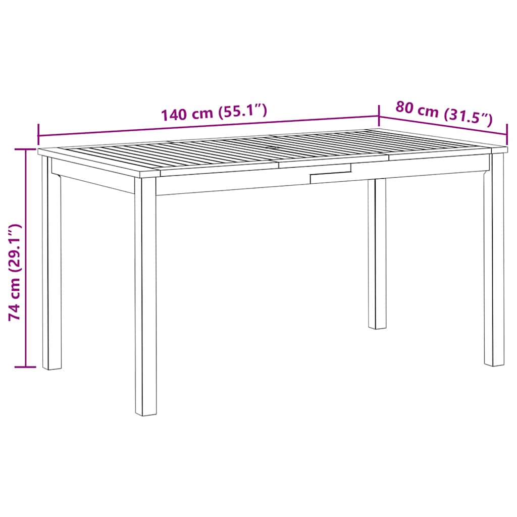 Tavolo da Giardino 140x80x74 cm in Legno Massello di Acacia