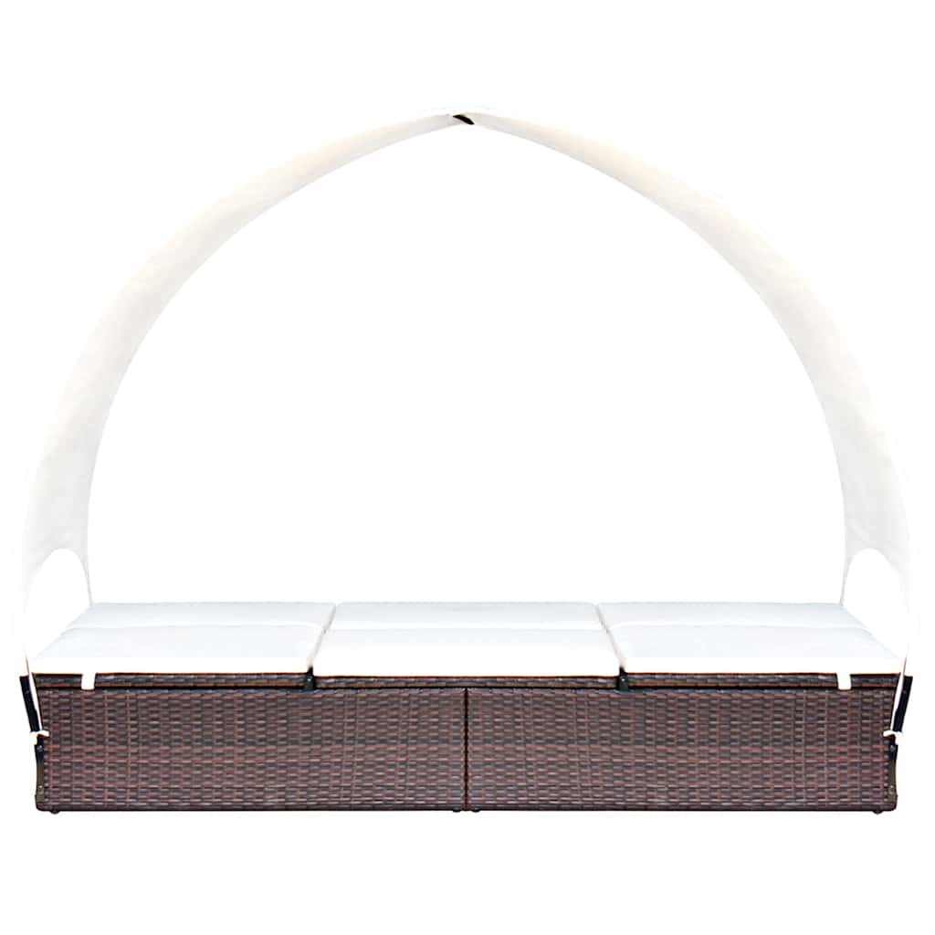 Lettino Prendisole Doppio con Baldacchino in Polyrattan Marrone