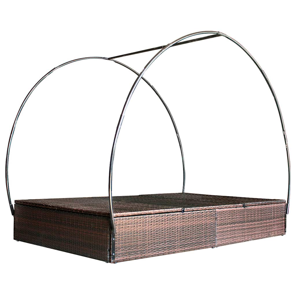 Lettino Prendisole Doppio con Baldacchino in Polyrattan Marrone