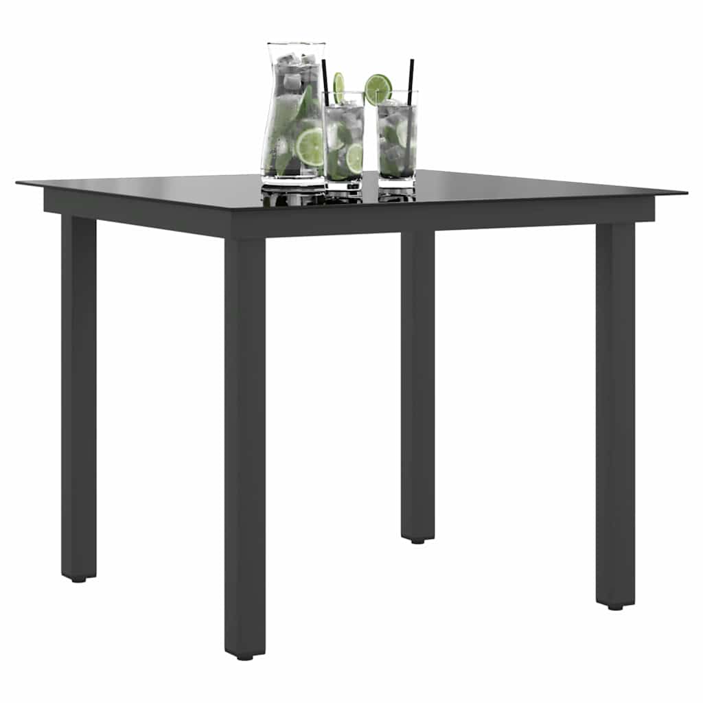 Tavolo da Giardino Nero 80x80x74 cm in Alluminio e Vetro