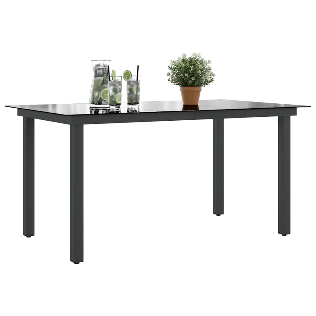 Tavolo da Giardino Nero 150x90x74 cm in Alluminio e Vetro