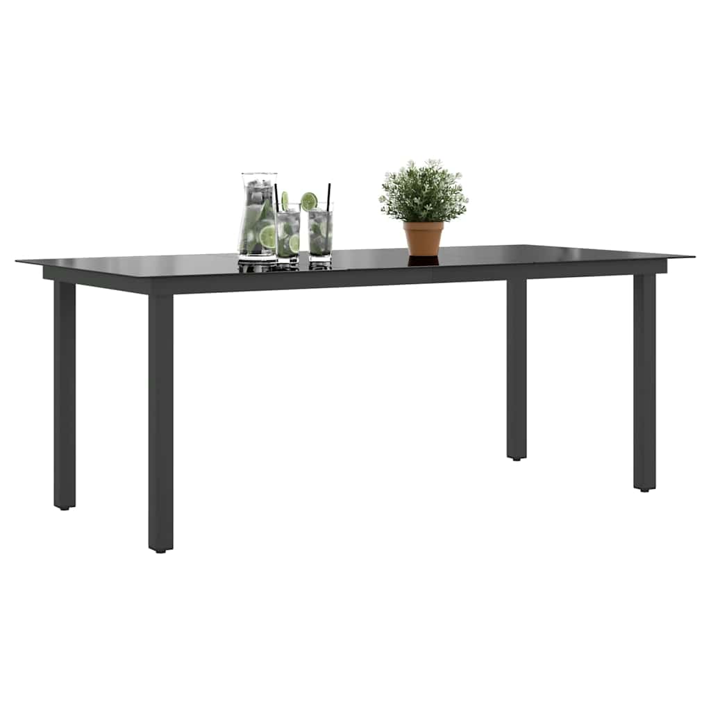 Tavolo da Giardino Nero 190x90x74 cm in Alluminio e Vetro