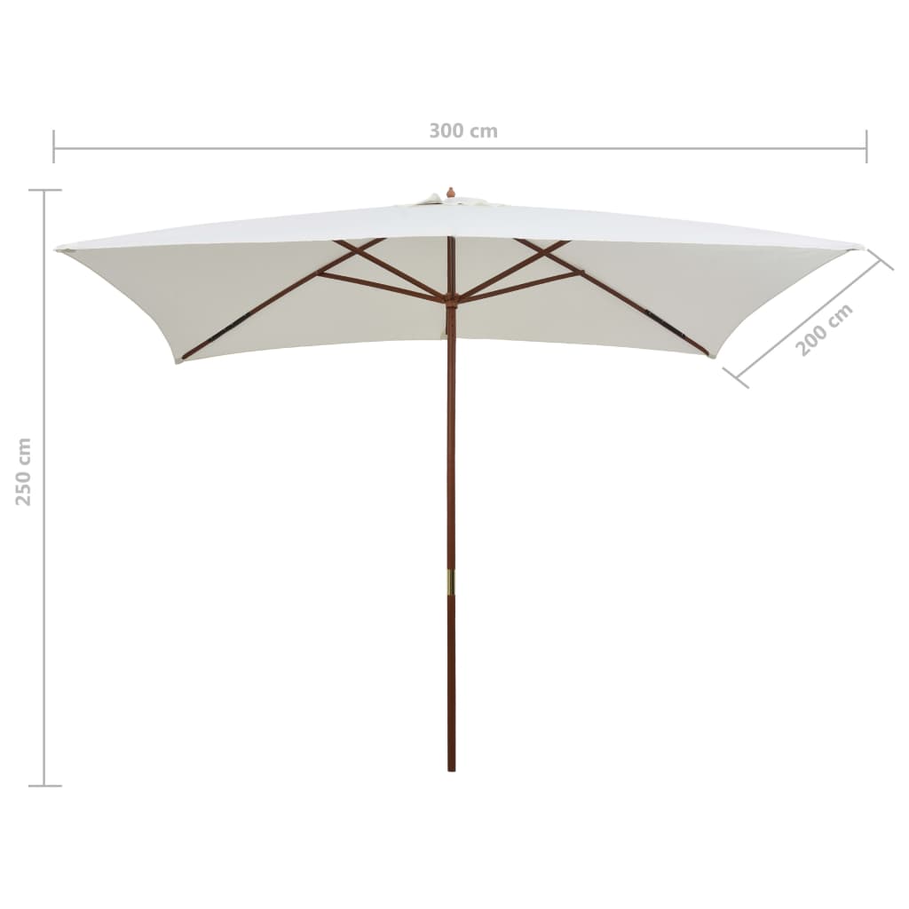 Ombrellone 200x300 cm Palo in Legno Bianco Crema