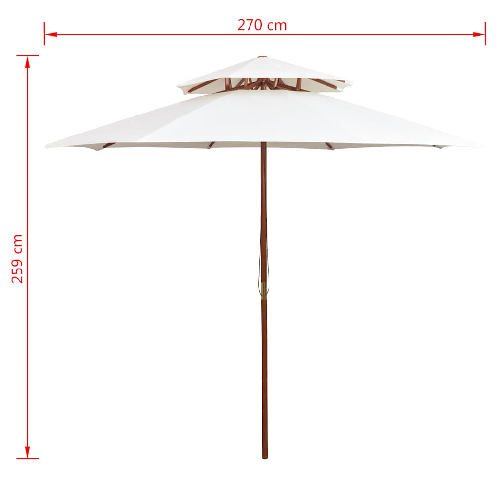 Ombrellone 2 Livelli 270x270 cm con Palo in Legno Bianco Crema