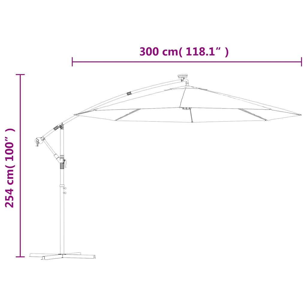 Ombrellone Pensile con Luci LED 300 cm Verde Palo in Metallo