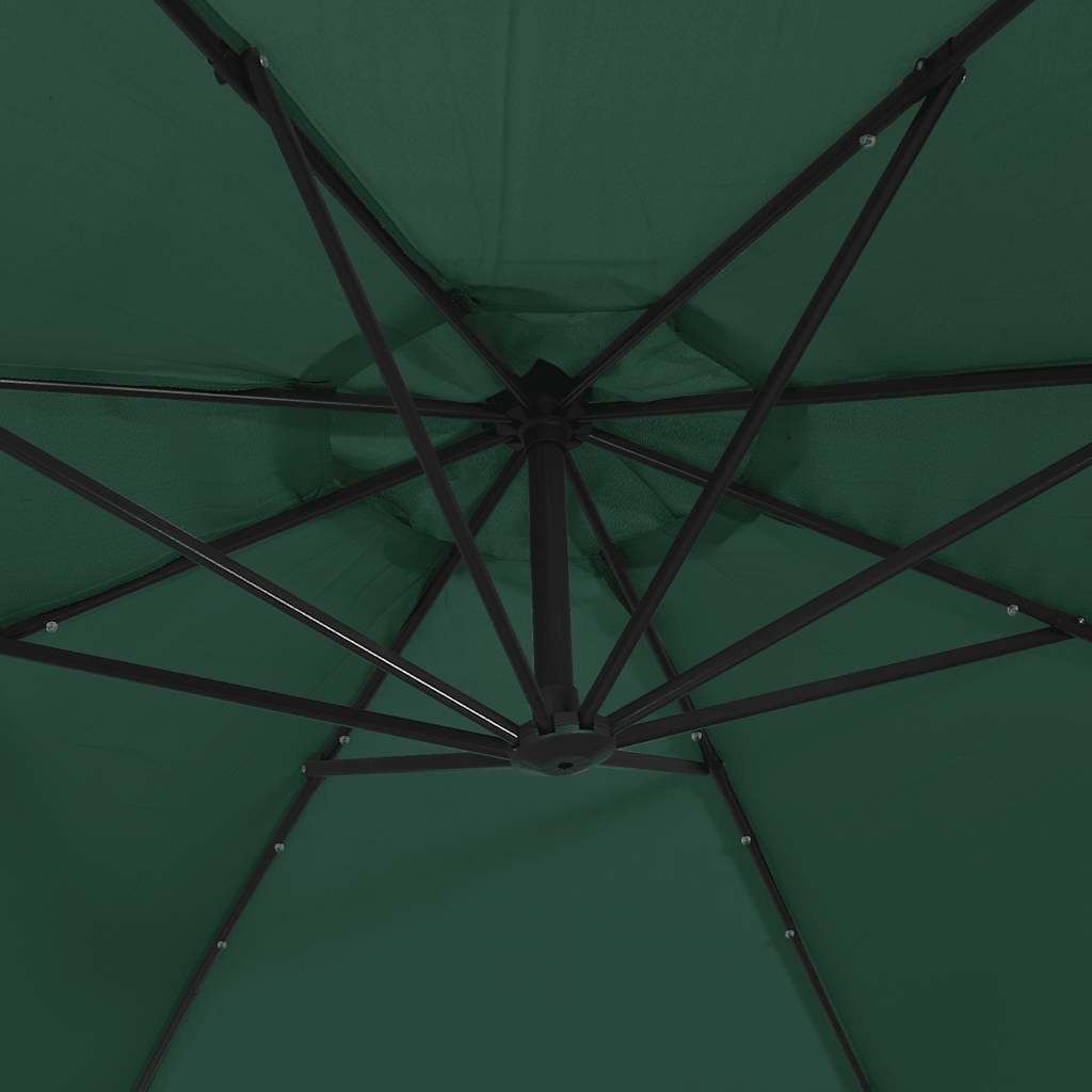 Ombrellone Pensile con Luci LED 300 cm Verde Palo in Metallo
