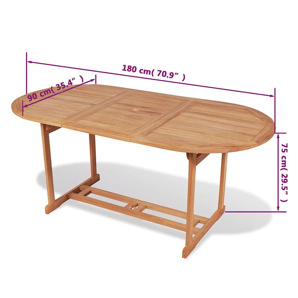 Tavolo da Giardino 180x90x75 cm in Massello di Teak