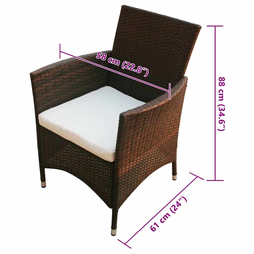 Set da Pranzo da Giardino 7 pz con Cuscini Polyrattan Marrone