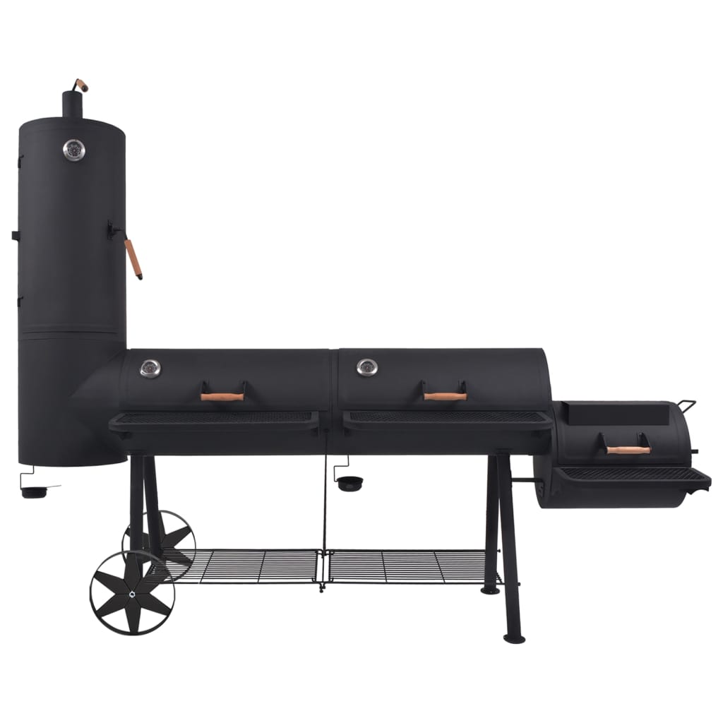 Barbecue con affumicatore in acciaio nero, 258 x 66 x 196 cm