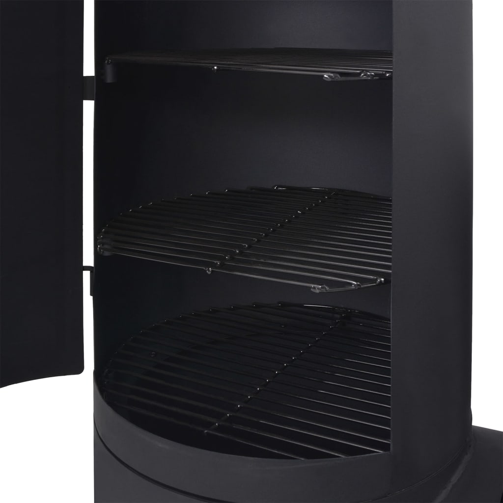 Barbecue con affumicatore in acciaio nero, 258 x 66 x 196 cm