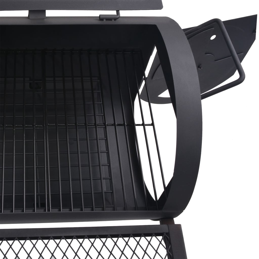 Barbecue con affumicatore in acciaio nero, 258 x 66 x 196 cm