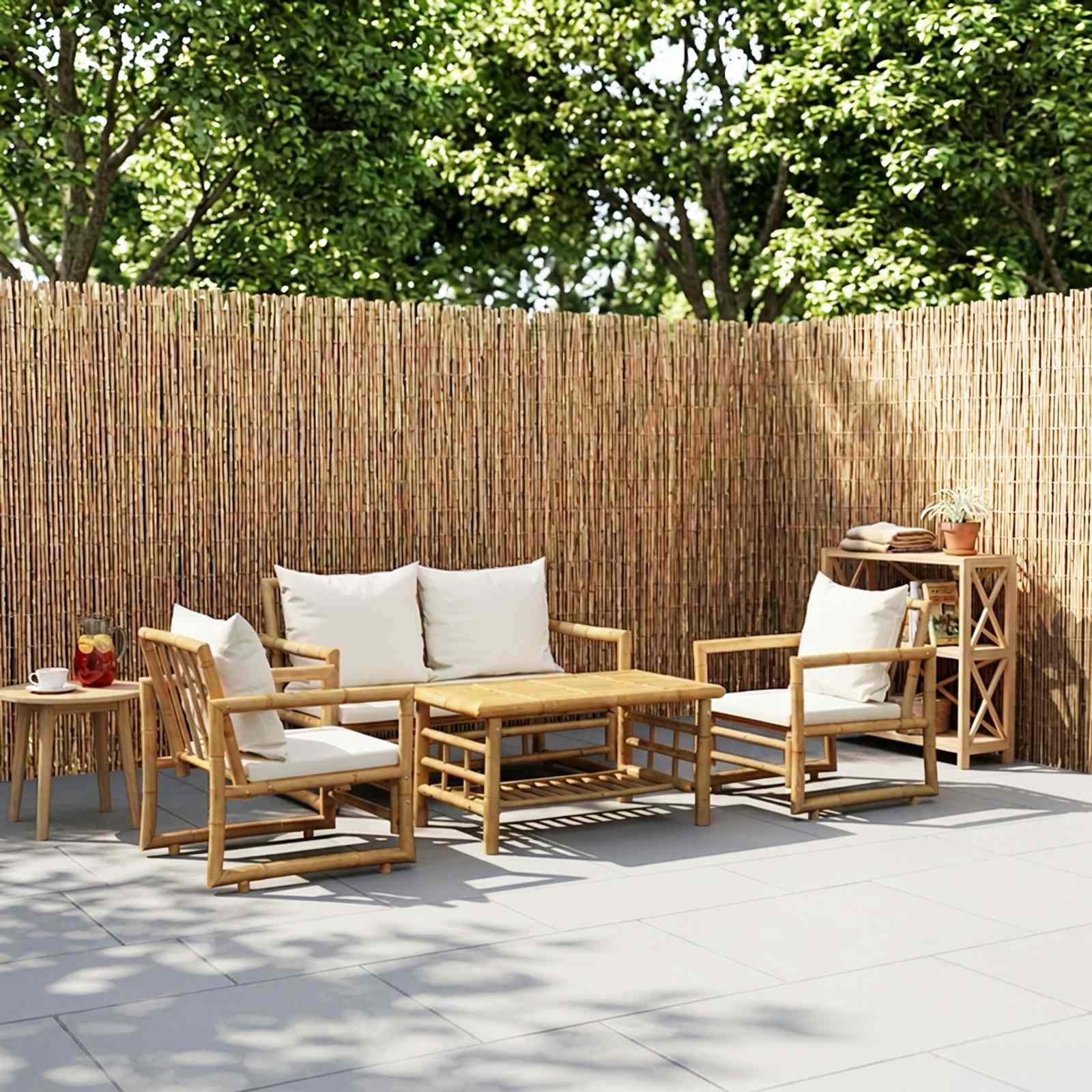 Set Divani da Giardino 4 pz con Cuscini in Bambù