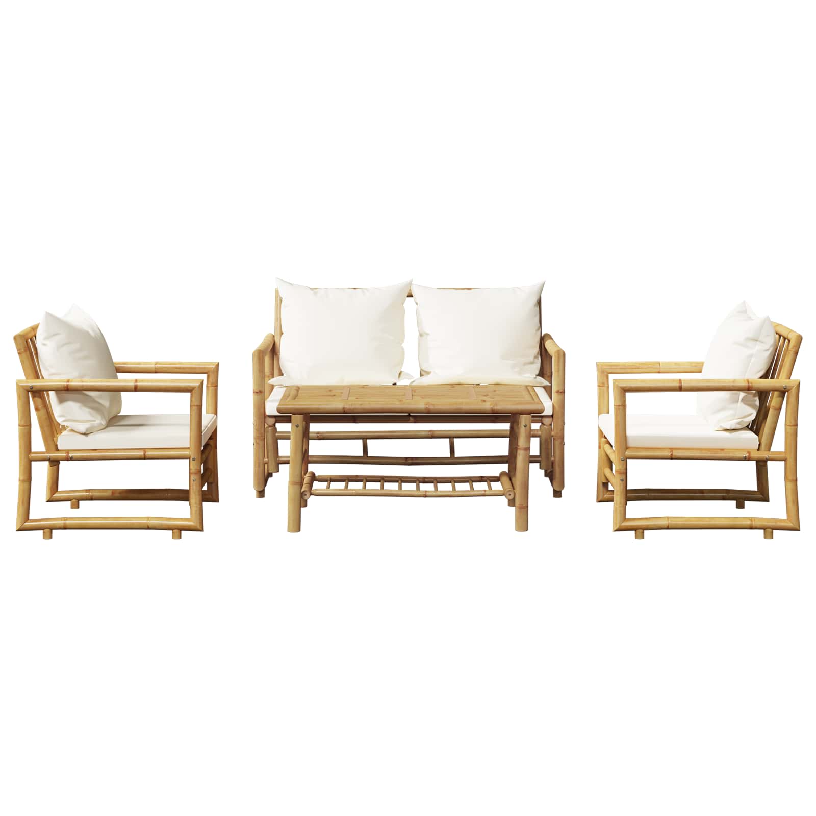Set Divani da Giardino 4 pz con Cuscini in Bambù
