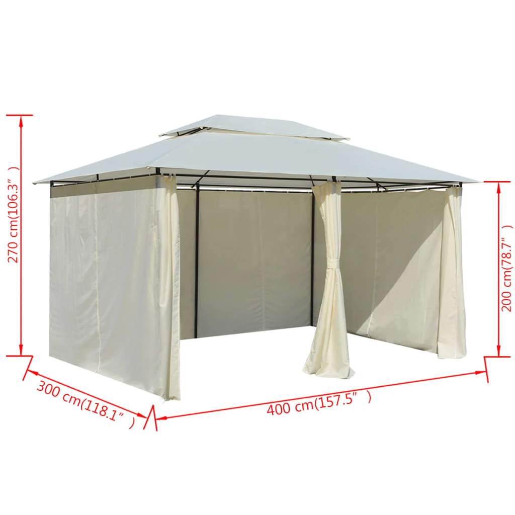 Gazebo da Giardino con Tende 4x3 m Bianco