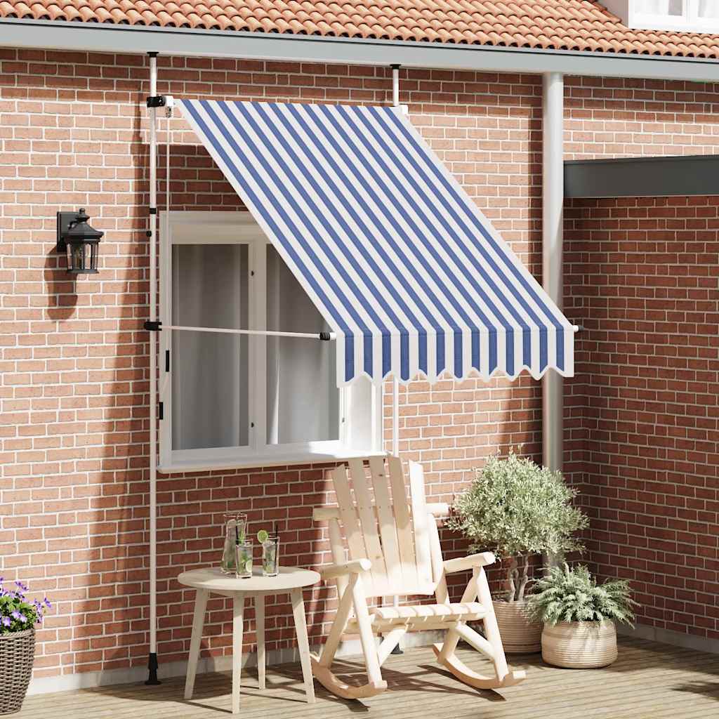 Tenda da Sole Retrattile Manuale 150 cm a Strisce Blu e Bianche