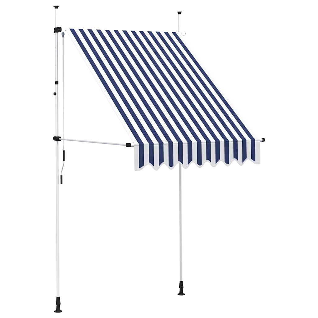 Tenda da Sole Retrattile Manuale 150 cm a Strisce Blu e Bianche