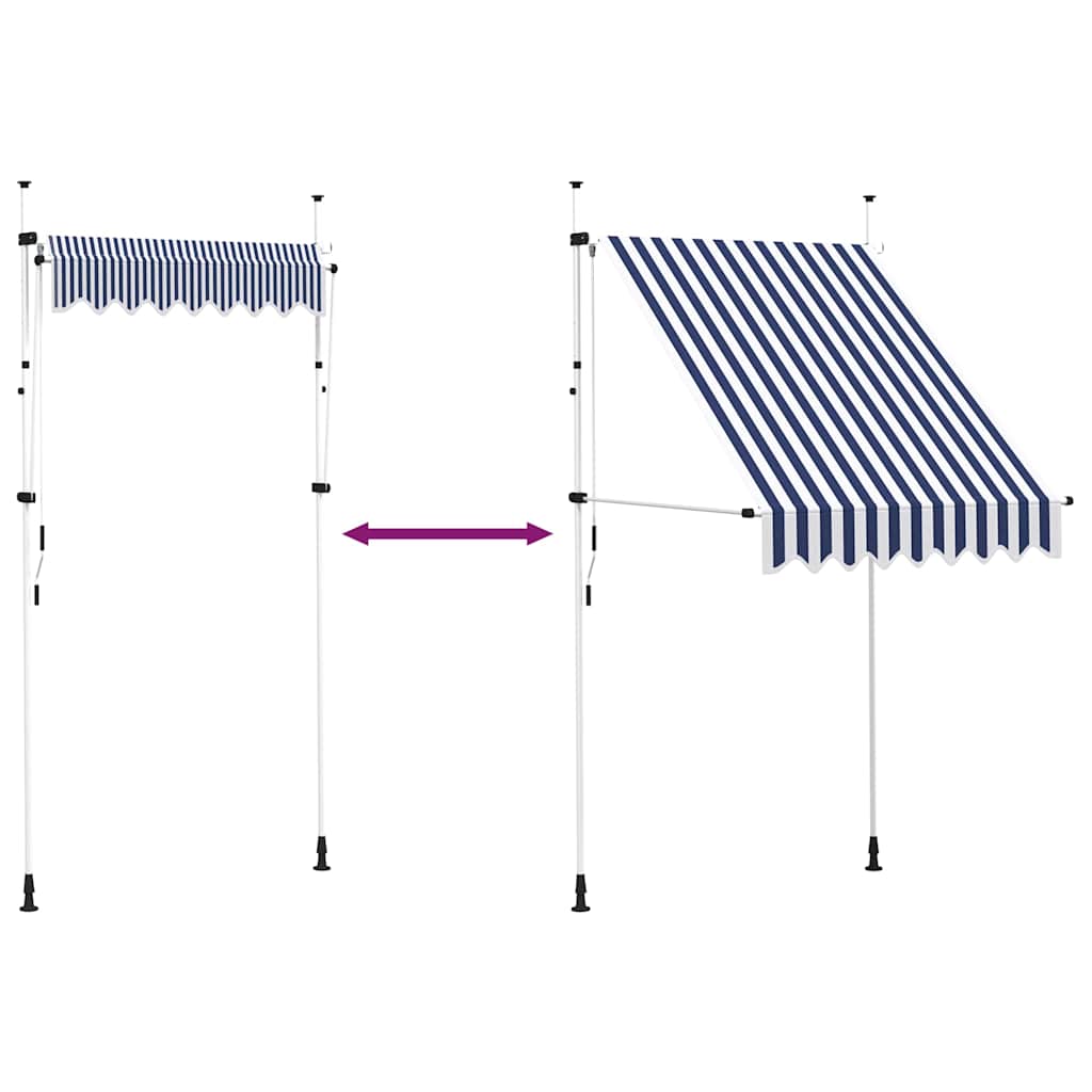 Tenda da Sole Retrattile Manuale 150 cm a Strisce Blu e Bianche
