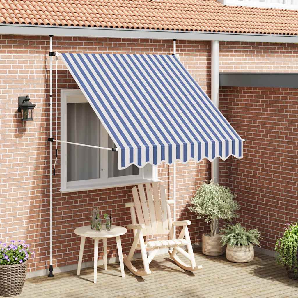 Tenda da Sole Retrattile Manuale 200 cm a Strisce Blu e Bianche