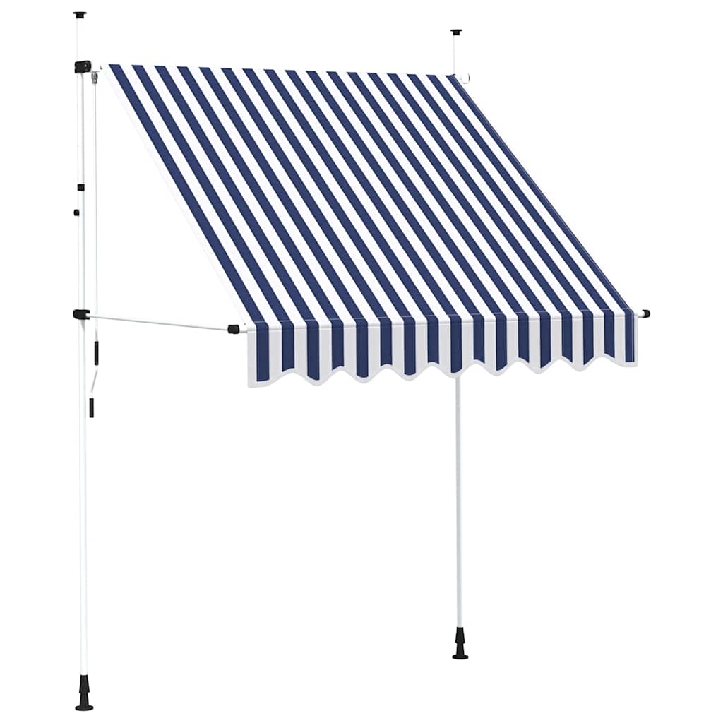 Tenda da Sole Retrattile Manuale 200 cm a Strisce Blu e Bianche