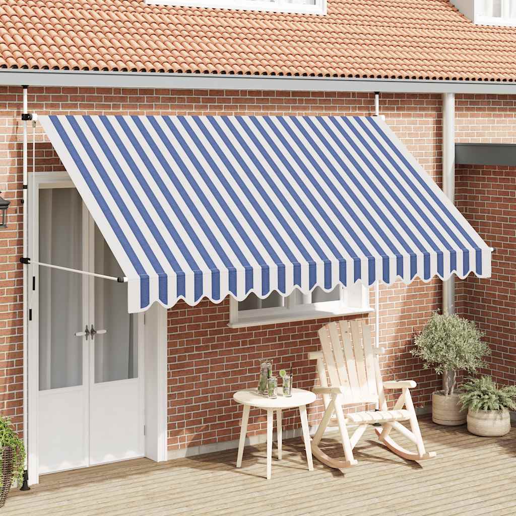 Tenda da Sole Retrattile Manuale 350 cm a Strisce Blu e Bianche