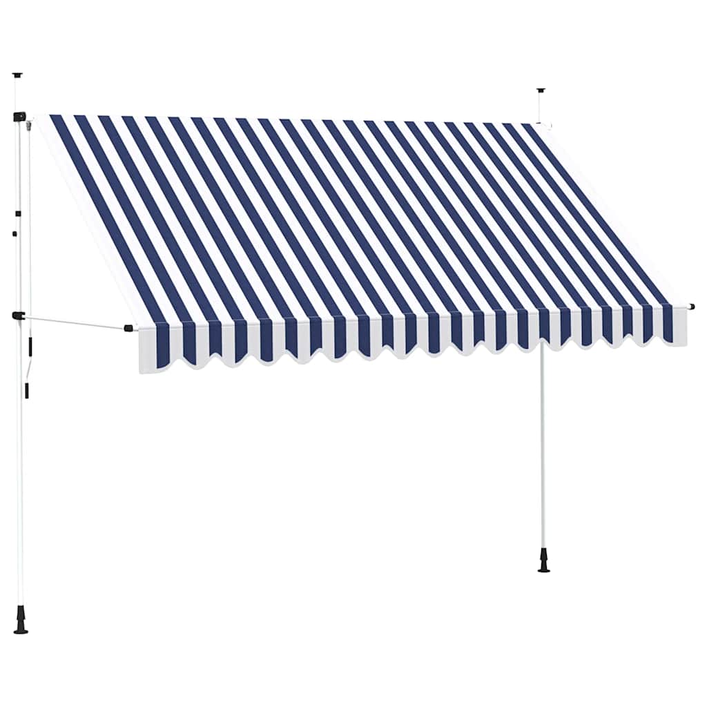 Tenda da Sole Retrattile Manuale 350 cm a Strisce Blu e Bianche