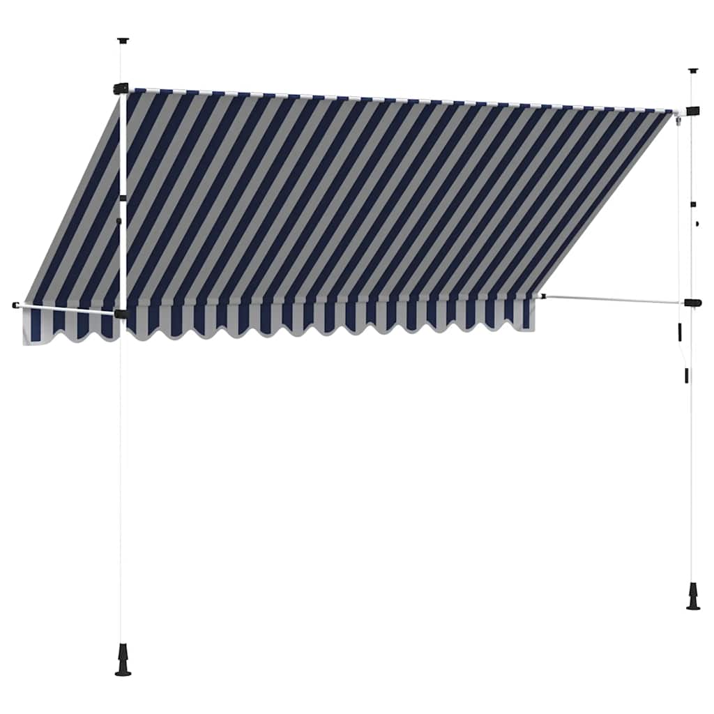 Tenda da Sole Retrattile Manuale 350 cm a Strisce Blu e Bianche