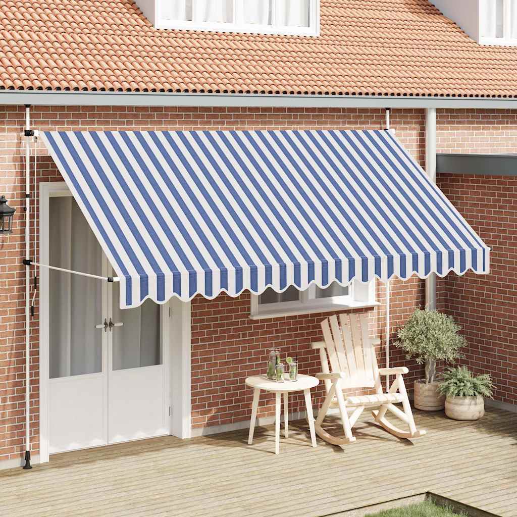 Tenda da Sole Retrattile Manuale 400 cm a Strisce Blu e Bianche