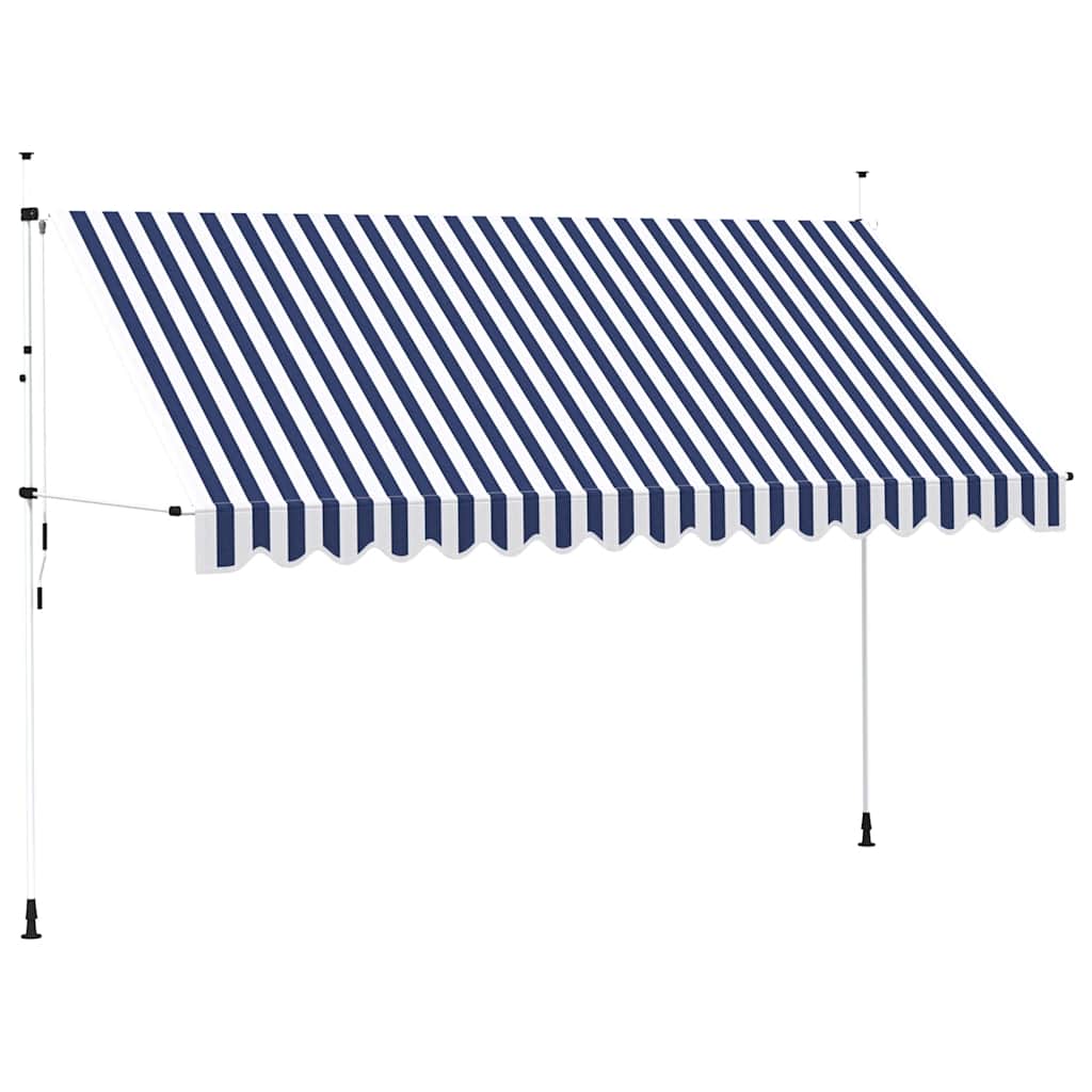Tenda da Sole Retrattile Manuale 400 cm a Strisce Blu e Bianche