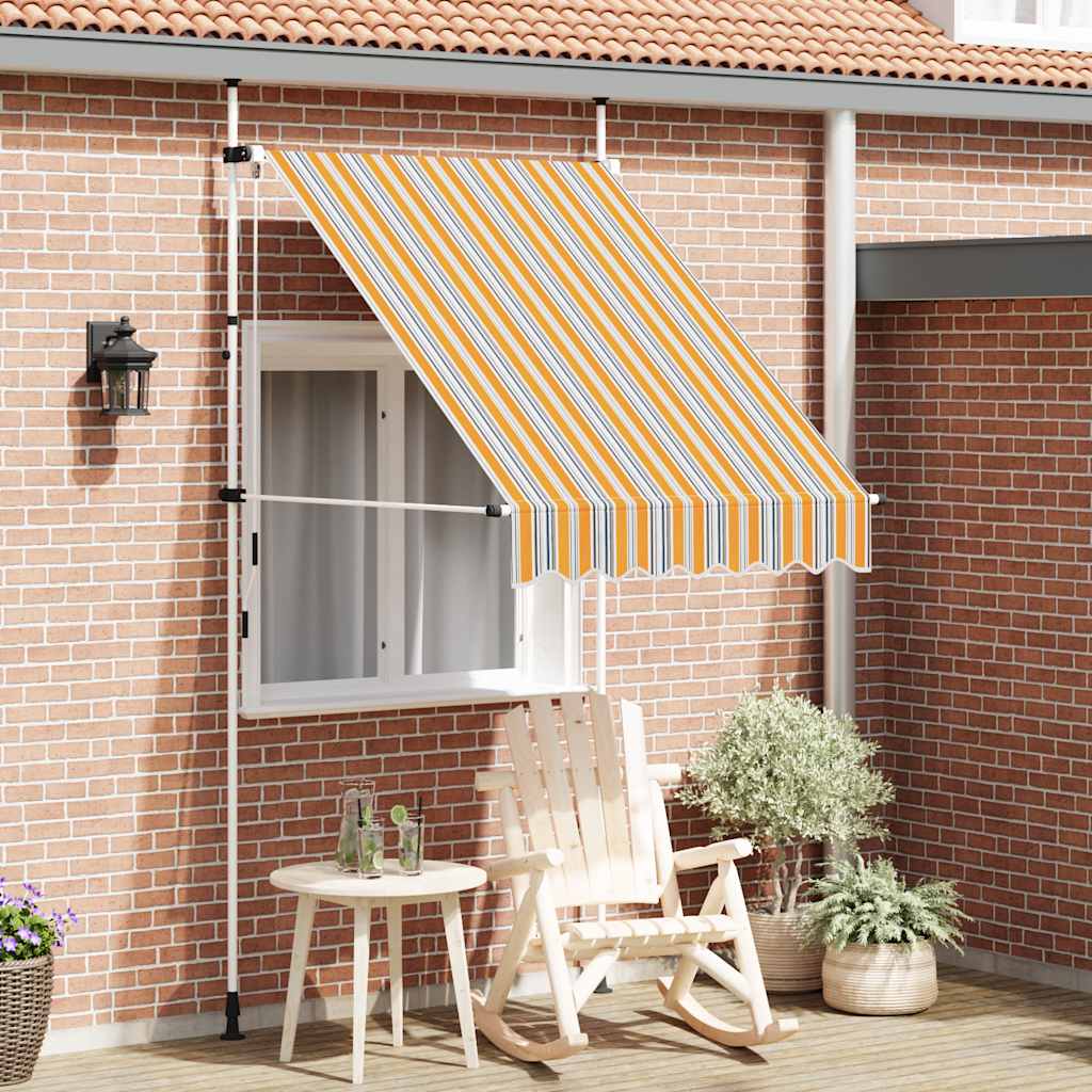 Tenda da Sole Retrattile Manuale 150 cm a Strisce Blu e Gialle
