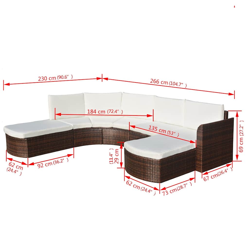 Set Divani da Giardino 4 pz con Cuscini in Polyrattan Marrone